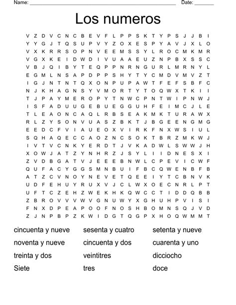 los numeros word search|Los números 1.